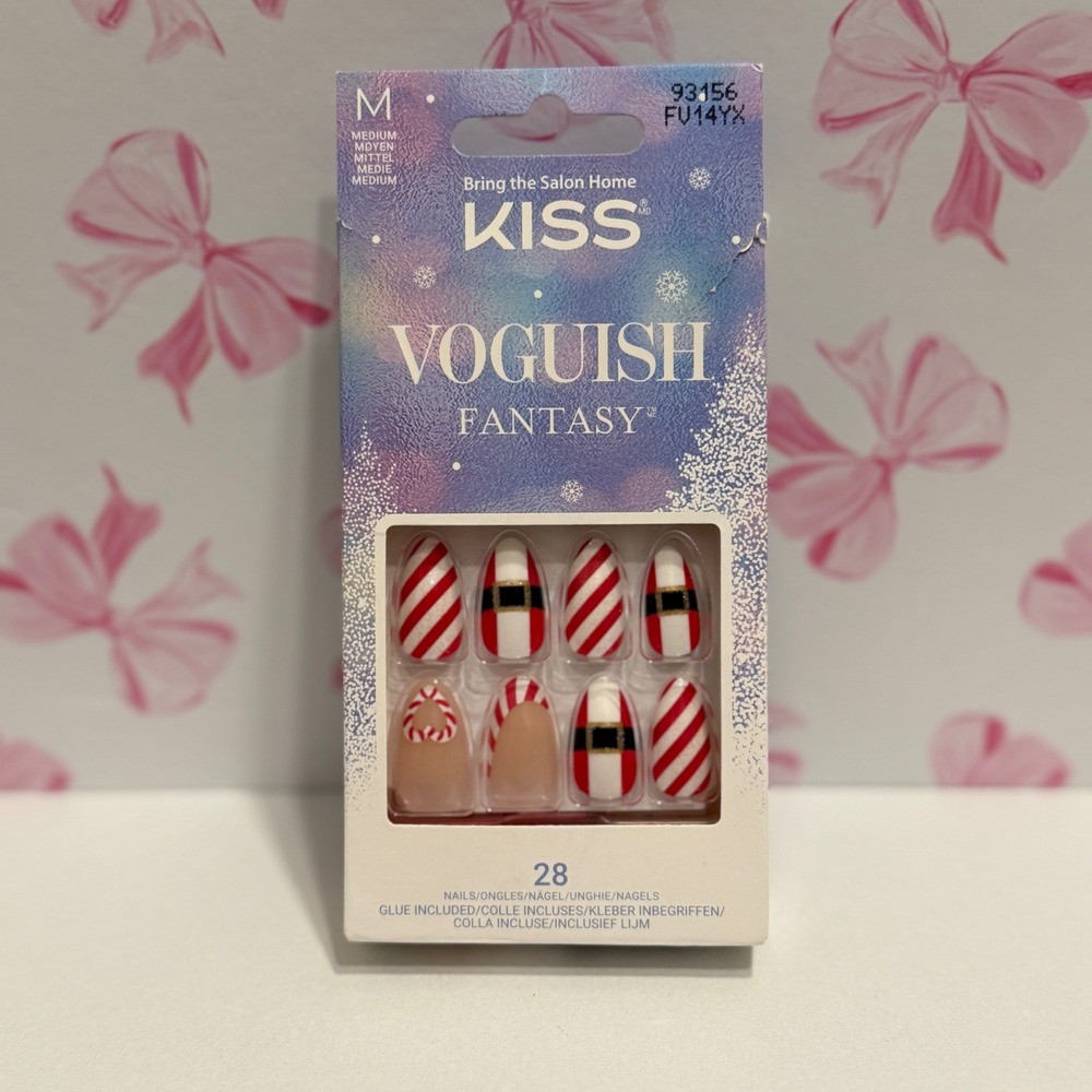 KISS Voguish Fantasy Press On Nails Christmas Santa Suit Red White 28ct‎